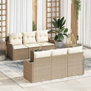 Loungeset poly rattan 7-delig beige crème