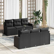 Tuin loungeset 7-delig poly rotan zwart