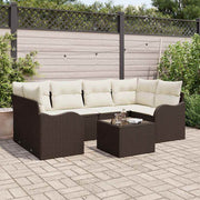 Tuinset poly rattan bruin crème 7-delig