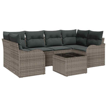 Tuin Sofa Set met kussen 7 pcs Grijs Poly rattan, staal en glas