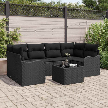 Tuin Sofa Set met kussen 7 pcs Zwart Poly rattan, staal en glas
