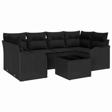 Tuin Sofa Set met kussen 7 pcs Zwart Poly rattan, staal en glas