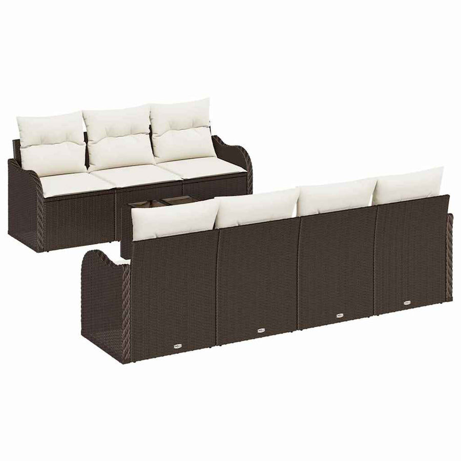 Tuin Sofa Set 8 pcs Bruin en Crème Poly Riet en Staal en Glas