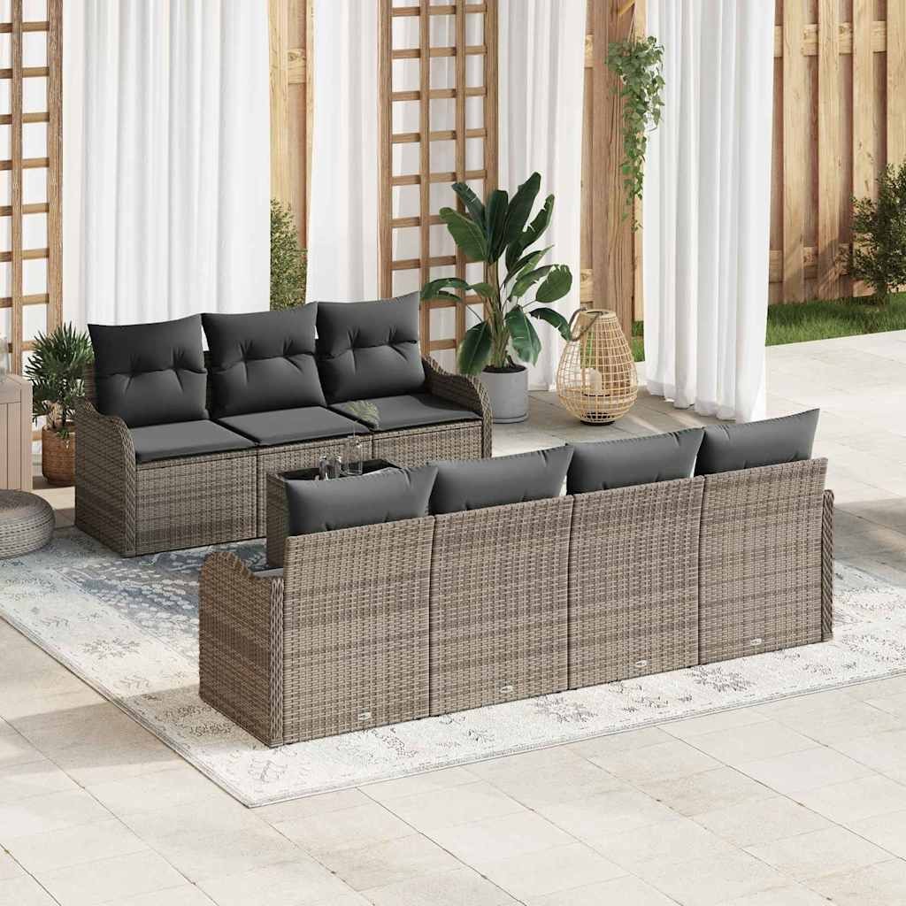 Tuin Sofa Set met kussen 8 pcs Grijs Poly Riet en Staal en Glas