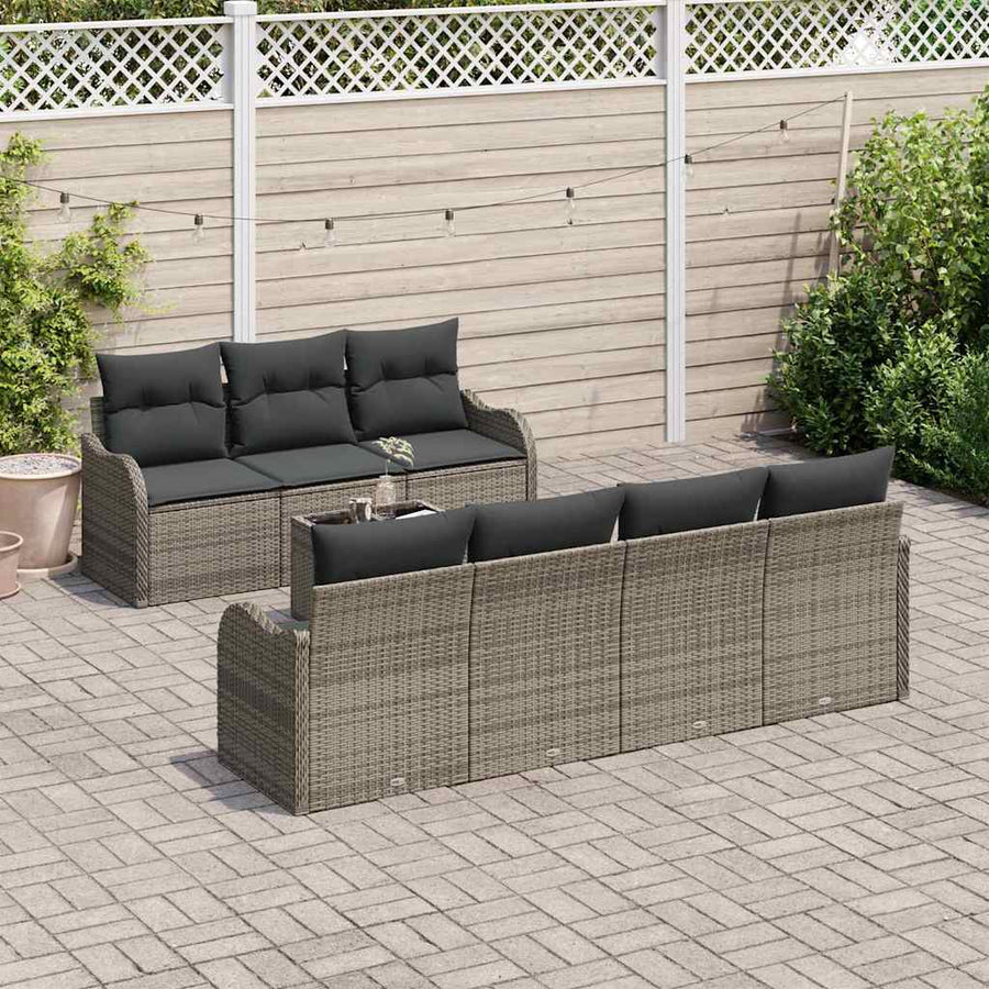 Tuin Sofa Set met kussen 8 pcs Grijs Poly Riet en Staal en Glas