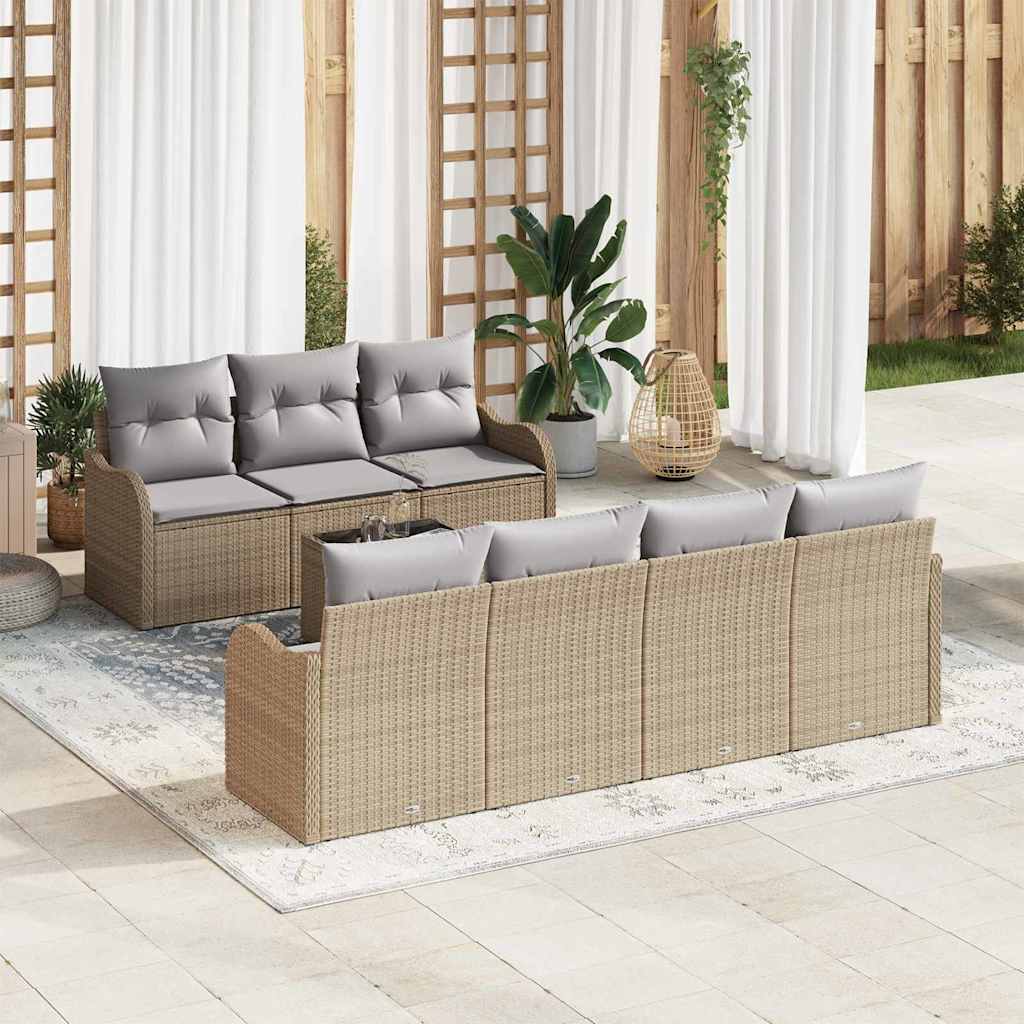 Tuin Sofa Set 8 pcs Beige en Grijs Poly Riet en Staal en Glas