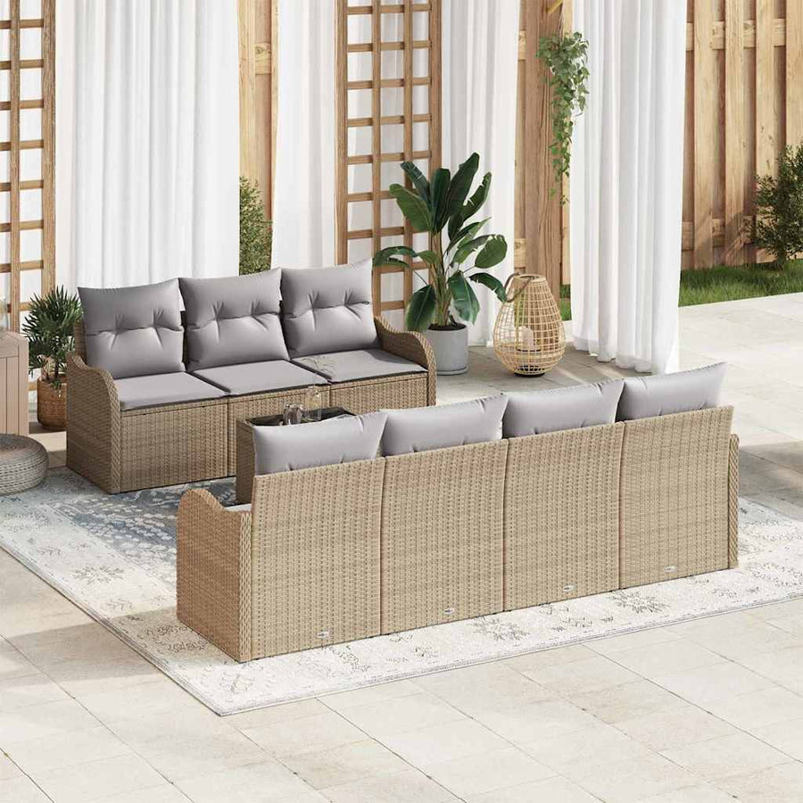 Tuin Sofa Set 8 pcs Beige en Grijs Poly Riet en Staal en Glas
