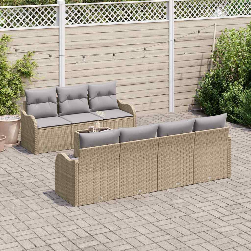 Tuin Sofa Set 8 pcs Beige en Grijs Poly Riet en Staal en Glas