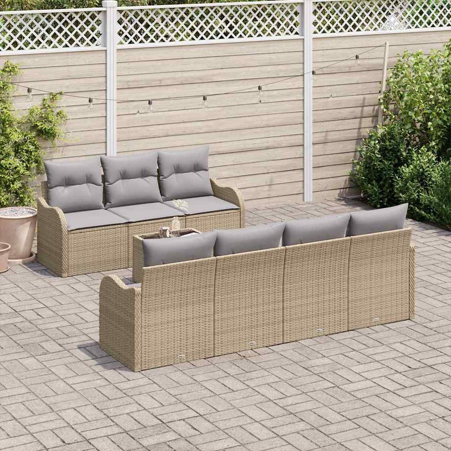 Tuin Sofa Set 8 pcs Beige en Grijs Poly Riet en Staal en Glas
