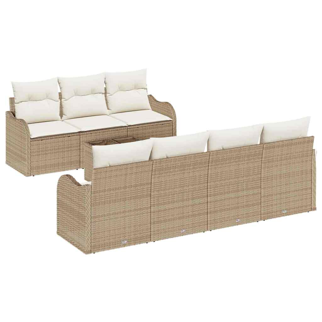 Tuin Sofa Set 8 pcs Beige en Crème Poly Riet en Staal en Glas