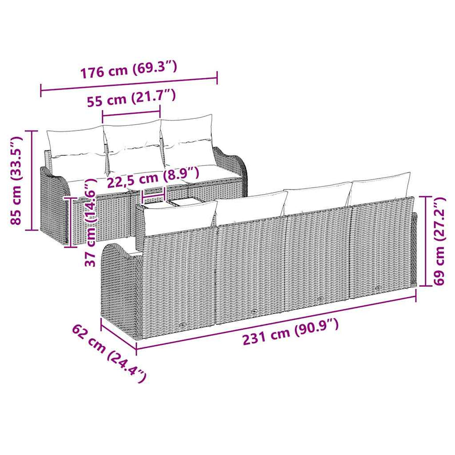 Tuin Sofa Set met kussen 8 pcs Licht Grijs en Donker Grijs