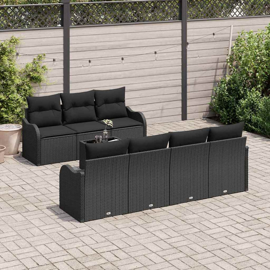 Tuin Sofa Set met kussen 8 pcs Zwart Poly Riet en Staal en Glas