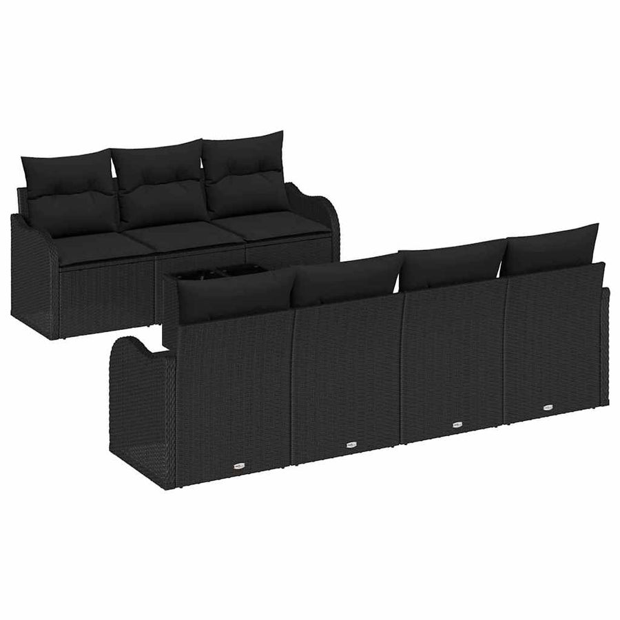 Tuin Sofa Set met kussen 8 pcs Zwart Poly Riet en Staal en Glas