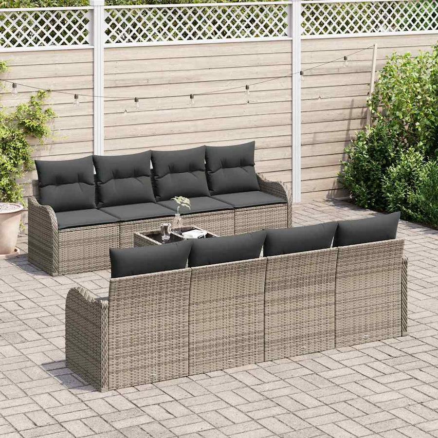 Tuin Sofa Set met kussen 9 pcs Grijs Poly Riet en Staal en Glas