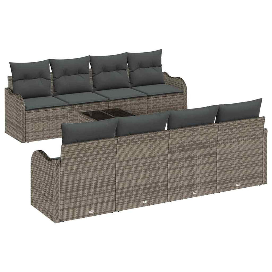 Tuin Sofa Set met kussen 9 pcs Grijs Poly Riet en Staal en Glas