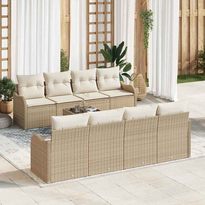 Tuin Sofa Set 9 pcs Beige en Crème Poly rattan, staal en glas