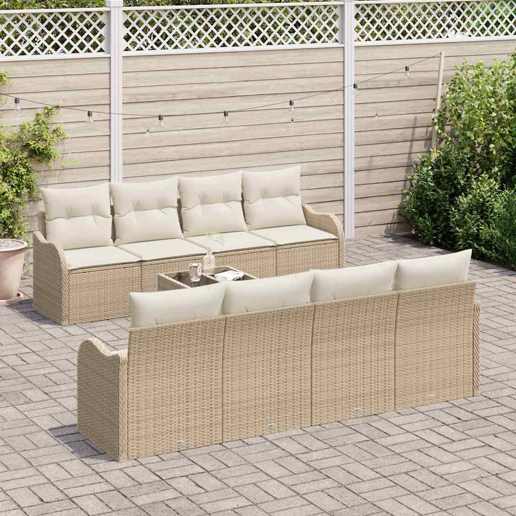 Tuin Sofa Set 9 pcs Beige en Crème Poly rattan, staal en glas