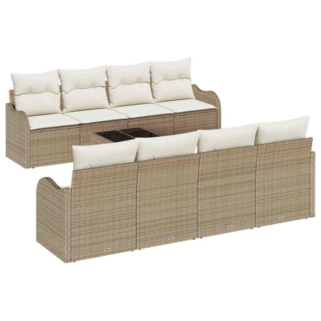 Tuin Sofa Set 9 pcs Beige en Crème Poly rattan, staal en glas