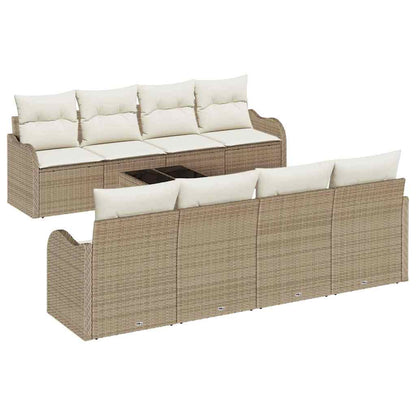 Tuin Sofa Set 9 pcs Beige en Crème Poly rattan, staal en glas