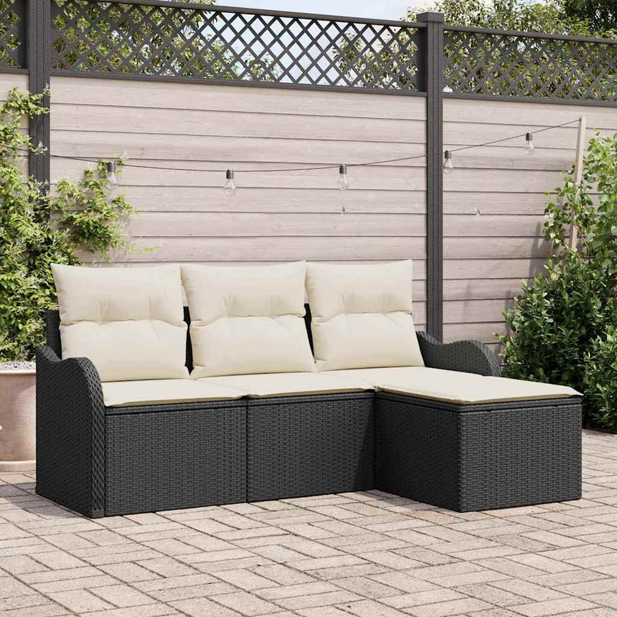 Tuin Sofa Set met opslag 4 pcs Zwart poly rattan