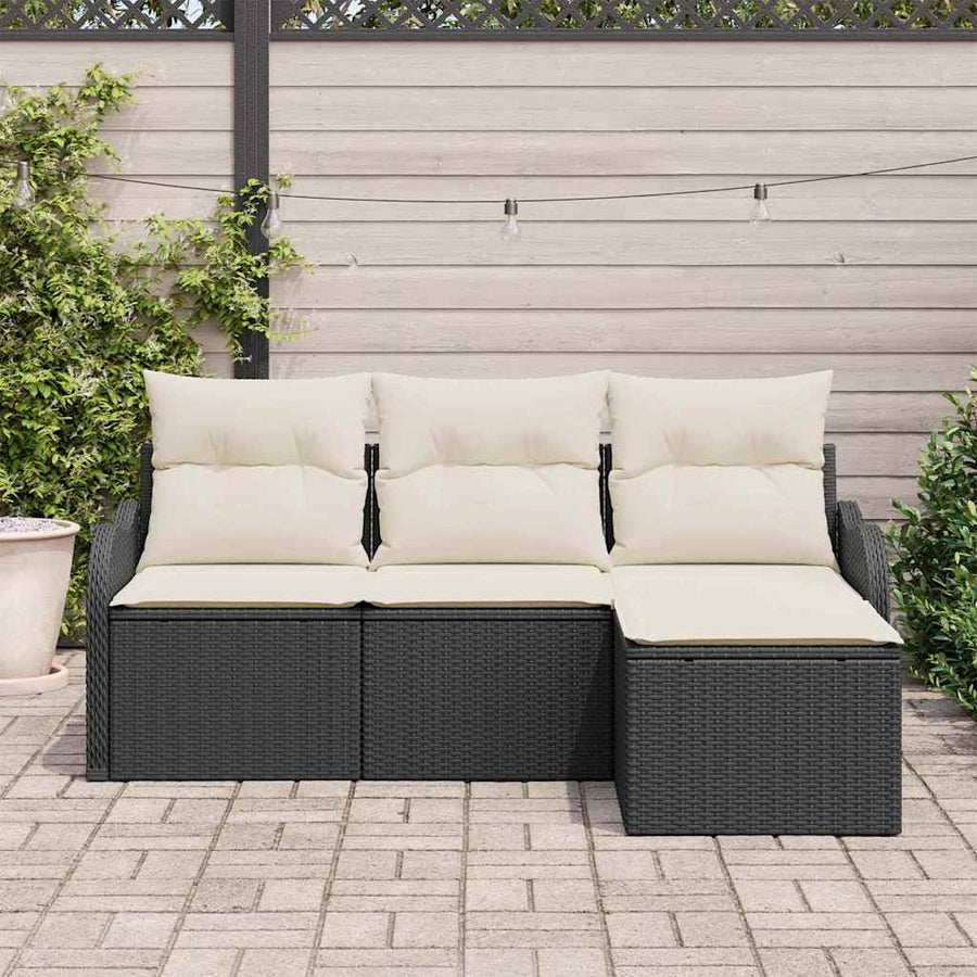 Tuin Sofa Set met opslag 4 pcs Zwart poly rattan