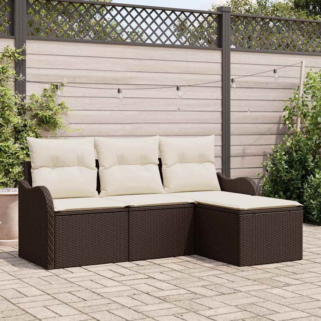 Tuin Sofa Set met opslag 4 pcs Bruin poly rattan