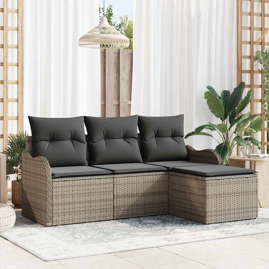 Tuin Sofa Set met opslag 4 pcs Grijs poly rattan