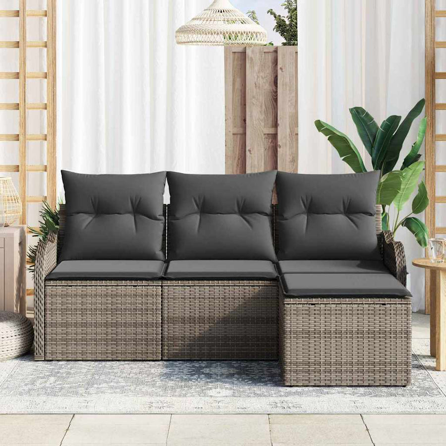 Tuin Sofa Set met opslag 4 pcs Grijs poly rattan