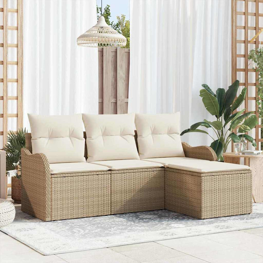 Tuin Sofa Set 4 st Beige poly rattan