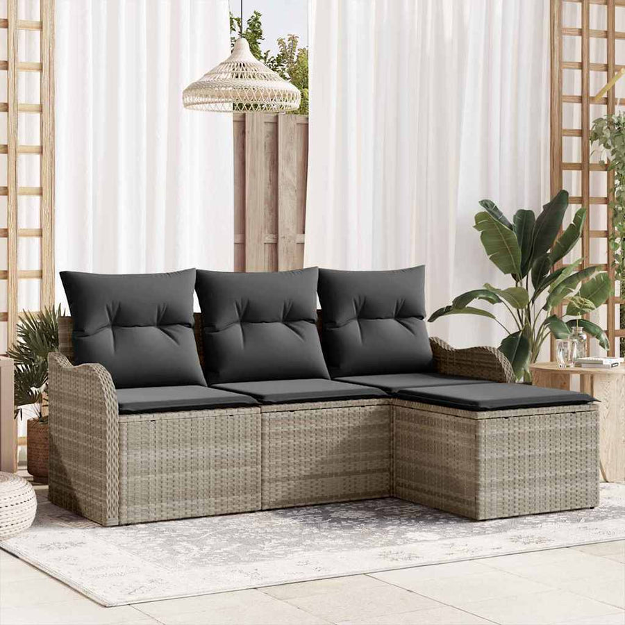 Tuin Sofa Set met opslag 4 pcs Lichtgrijs poly rattan