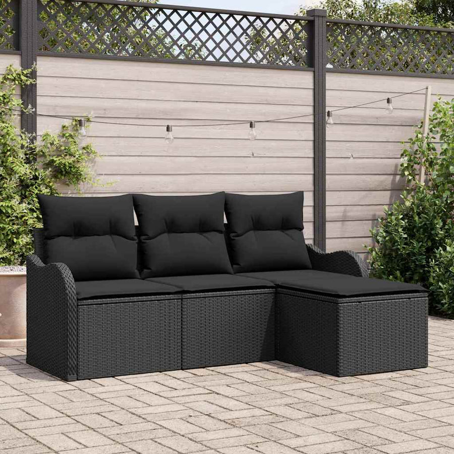 Tuin Sofa Set met opslag 4 pcs Zwart poly rattan