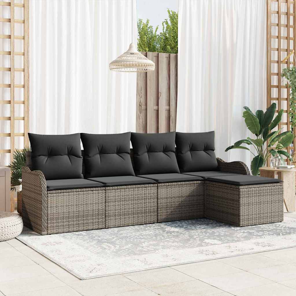 Tuin Sofa Set met kussen met opslag 5 pcs Grijs Poly riet