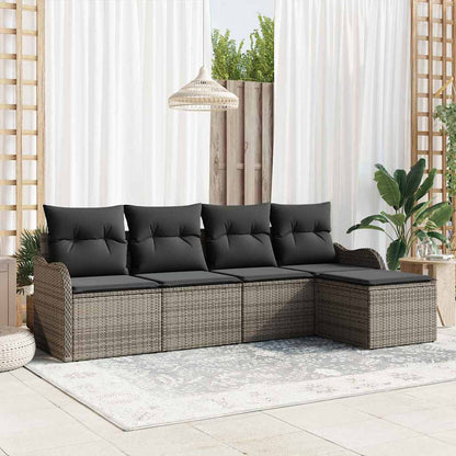 Tuin Sofa Set met kussen met opslag 5 pcs Grijs Poly riet