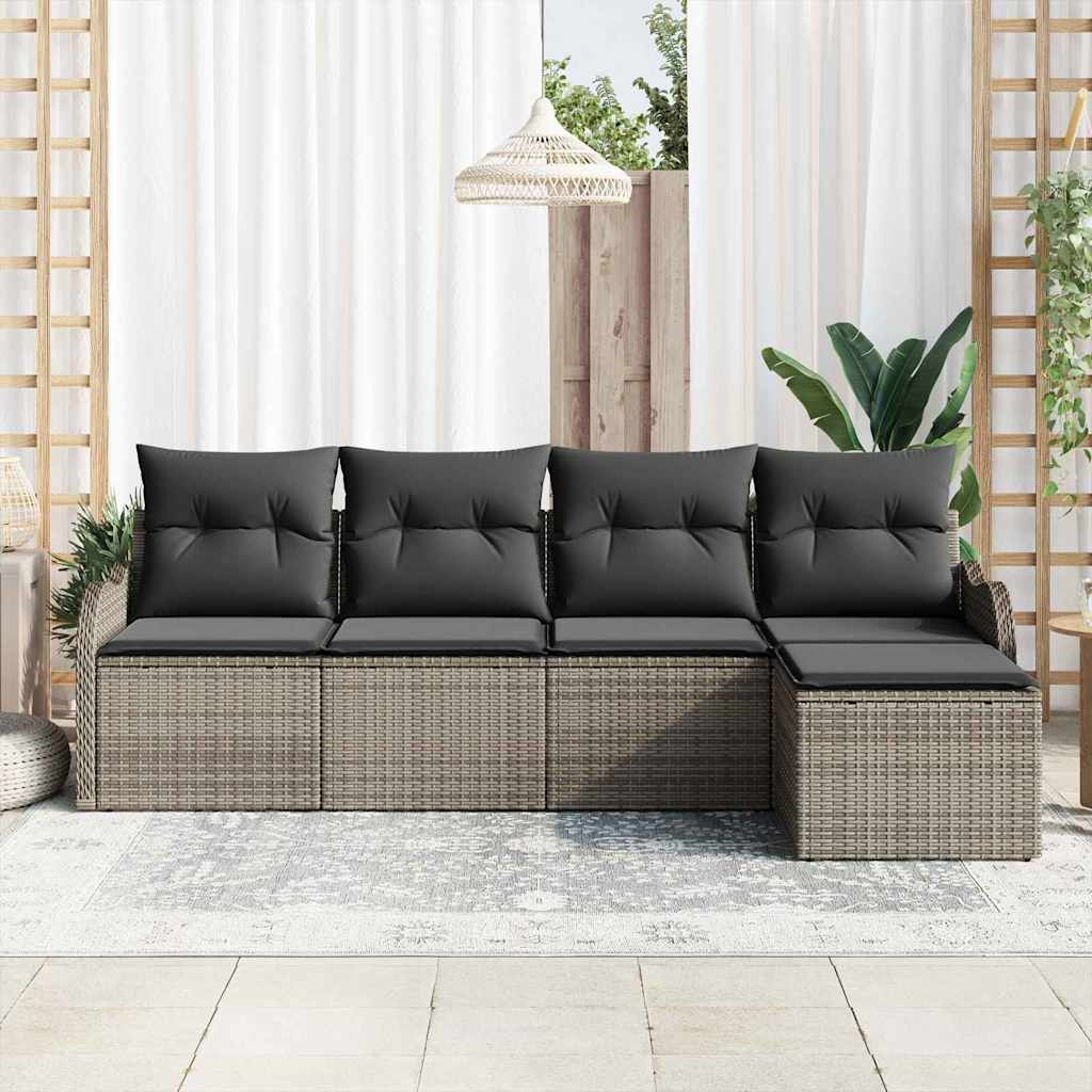 Tuin Sofa Set met kussen met opslag 5 pcs Grijs Poly riet