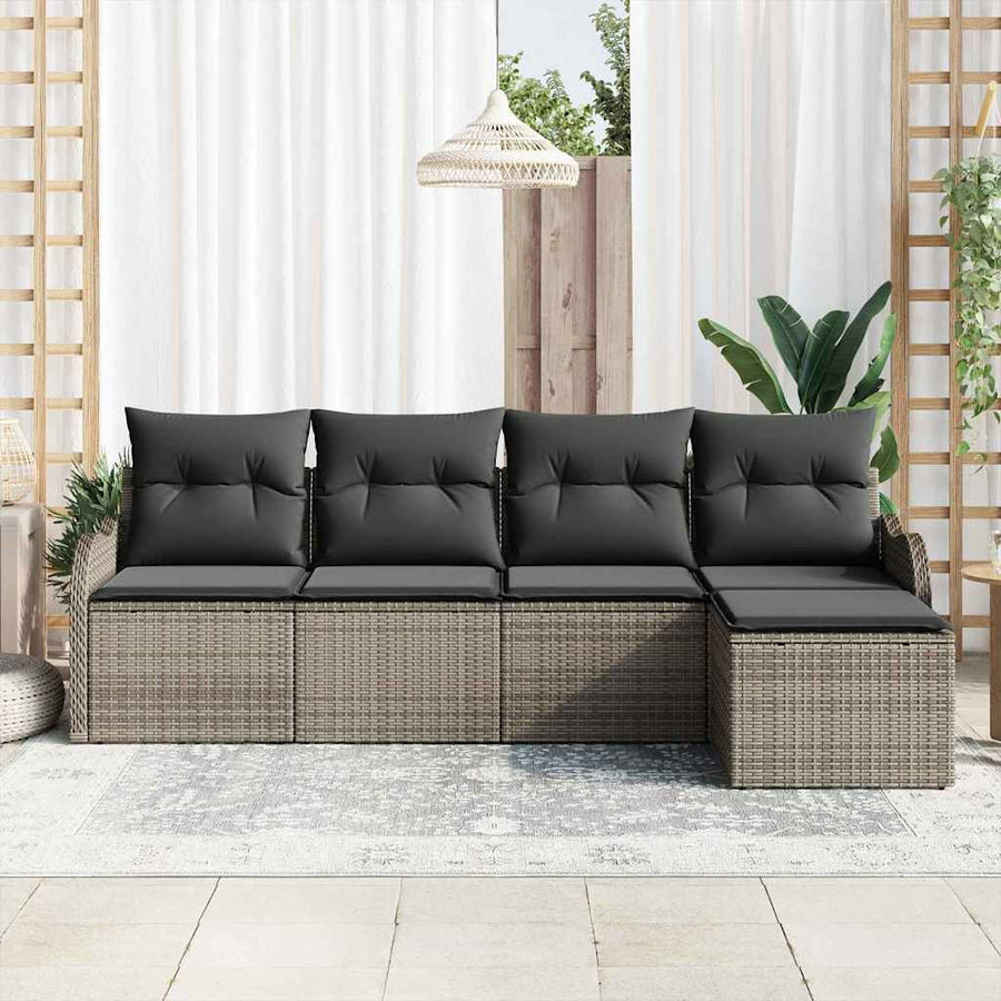 Tuin Sofa Set met kussen met opslag 5 pcs Grijs Poly riet