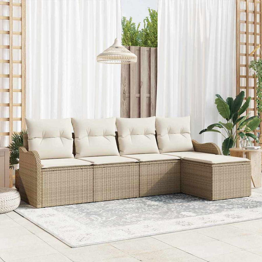 Tuin Sofa Set met kussen met opslag 5 pcs Beige Poly riet