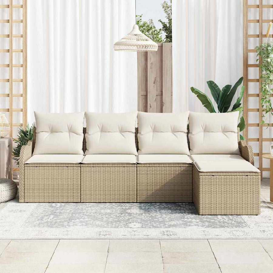 Tuin Sofa Set met kussen met opslag 5 pcs Beige Poly riet
