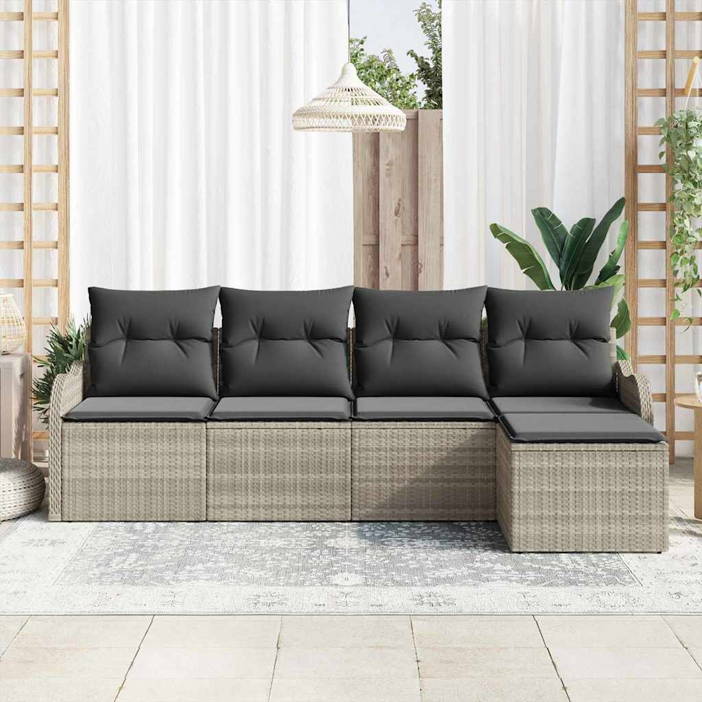 Tuin Sofa Set met kussen met opslag 5 pcs Lichtgrijs Poly riet