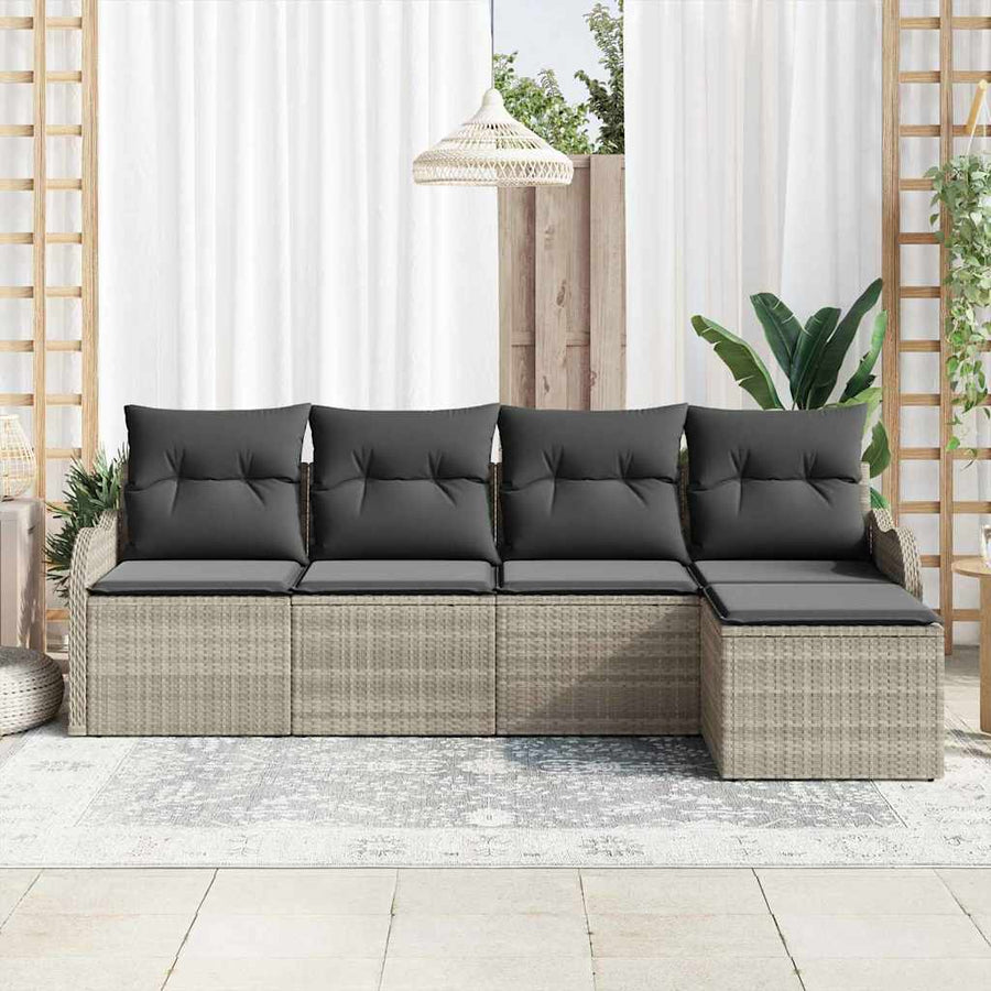 Tuin Sofa Set met kussen met opslag 5 pcs Lichtgrijs Poly riet