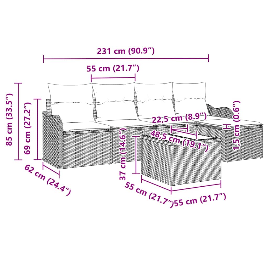 Tuin Sofa Set met opslag 6 pcs Bruin poly rattan