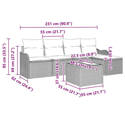 Tuin Sofa Set met opslag 6 pcs Bruin poly rattan