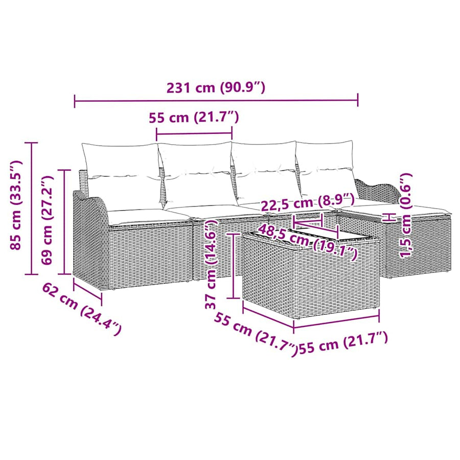 Tuin Sofa Set met opslag 6 pcs Grijs poly rattan