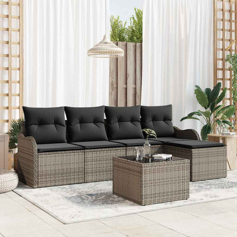 Tuin Sofa Set met kussen met opslag 6 pcs Zwart Poly riet