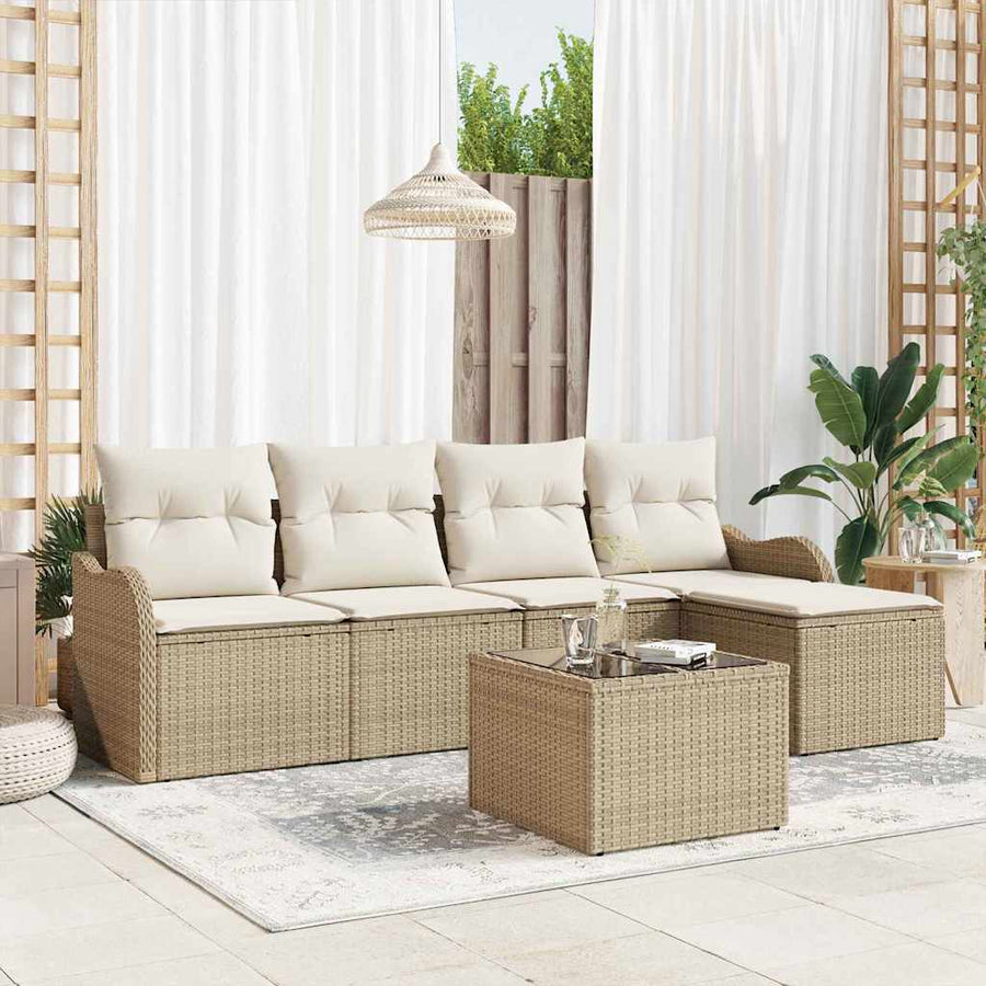 Tuin Sofa Set met kussen met opslag 6 pcs Bruin Poly riet