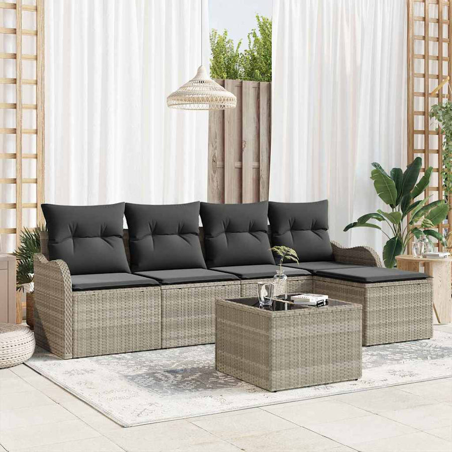 Tuin Sofa Set met kussen met opslag 6 pcs Grijs Poly riet