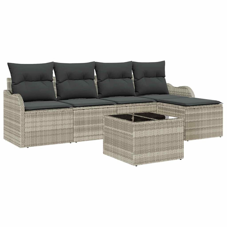 Tuin Sofa Set met kussen met opslag 6 pcs Grijs Poly riet