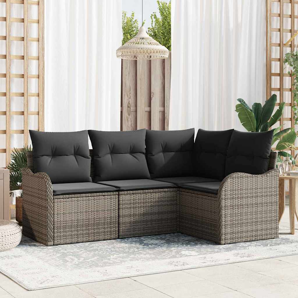 Tuin Sofa Set met opslag 4 pcs Grijs poly rattan