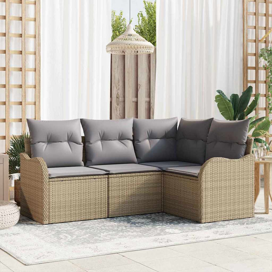 Tuin Sofa Set Met Opslag 4 Pcs Poly Rattan beige en lichtgrijs zonder tafel