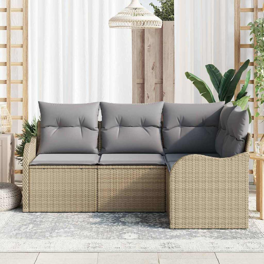 Tuin Sofa Set Met Opslag 4 Pcs Poly Rattan beige en lichtgrijs zonder tafel