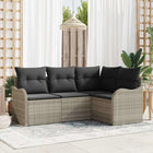 Garden Sofa Set with Storage 4 pcs Light Grey Poly Rattan